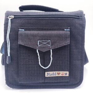 Vintage Mudd Messenger Shoulder Crossbody‎ Bag Purse Black Canvas Y2K 90s 00s